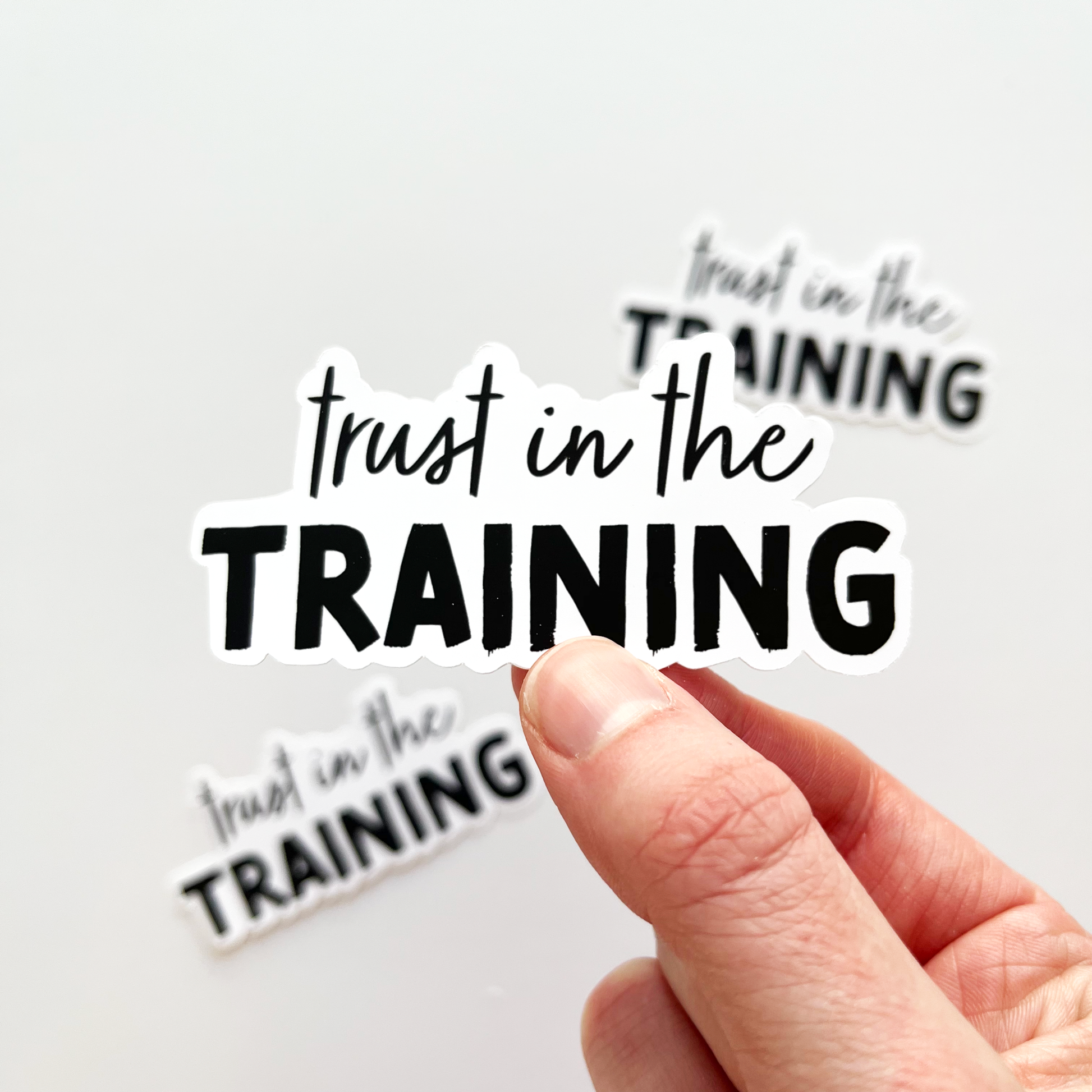 Trust in the training sticker in black and white