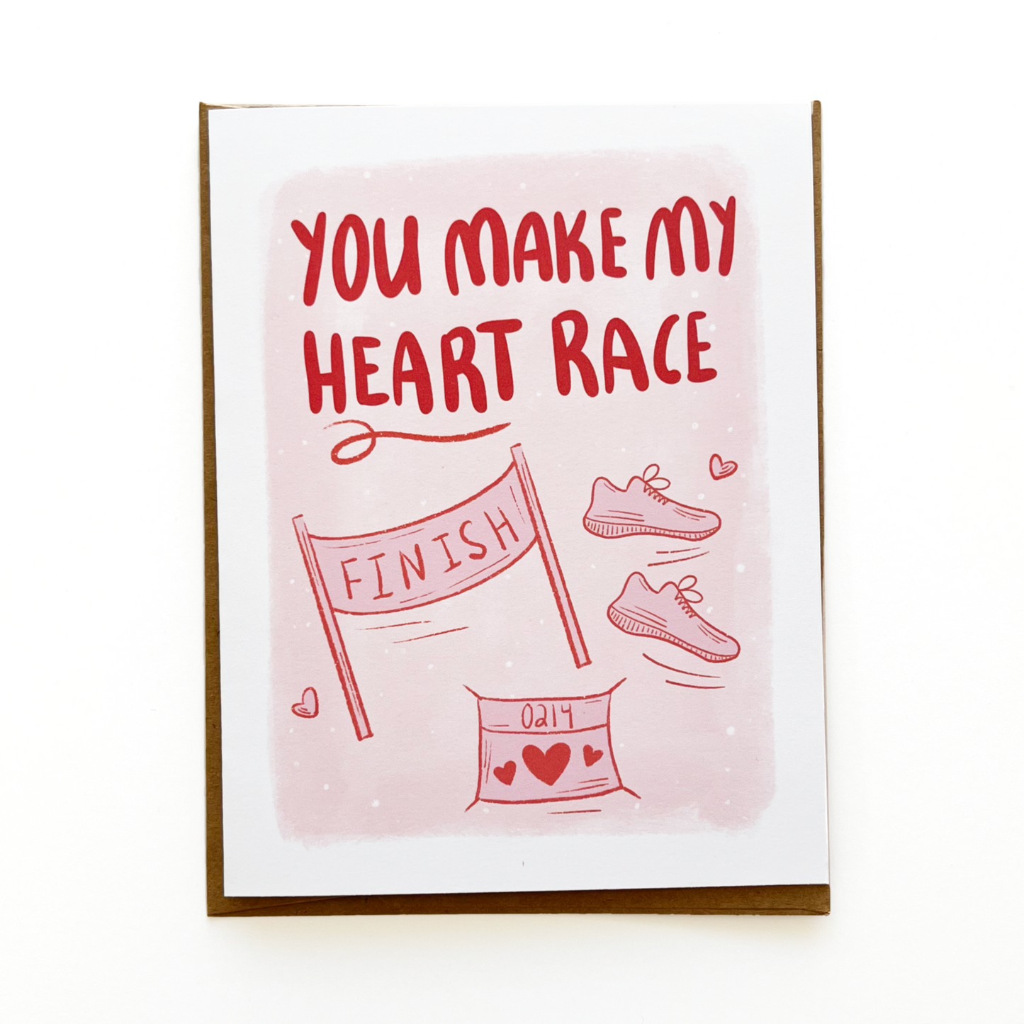 You make my heart race greeting card in pink and red